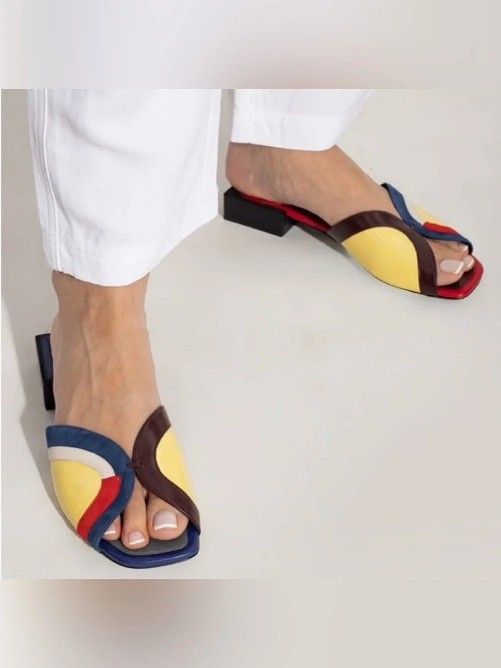 Tory Burch Multicolor Marquetry Leather Colorblock Slide Mules size S. Like new.